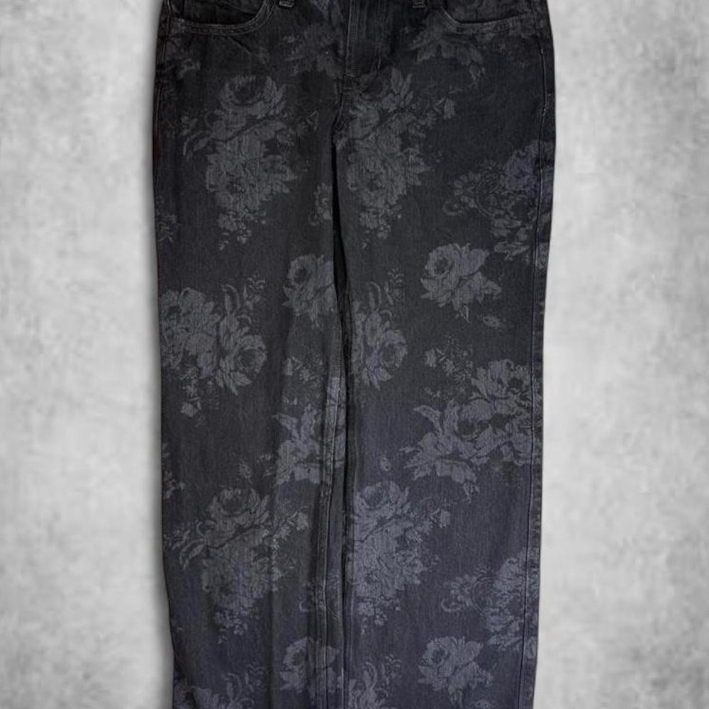 Hollister Low-Rise Baggy Floral Print Jeans Washed Black W24 00R Y2K Grunge Rare